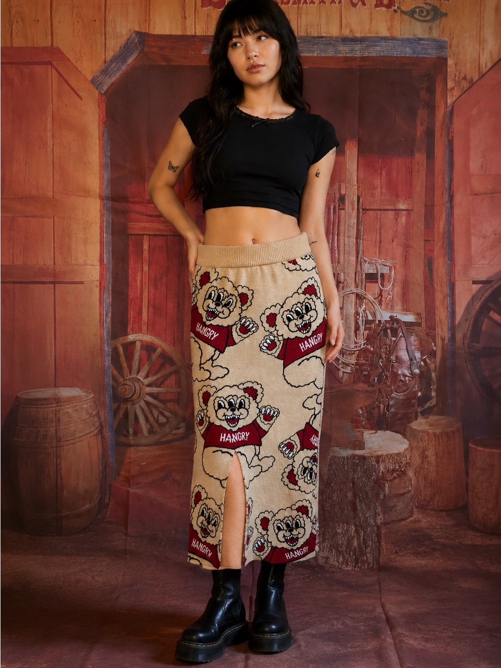 NWT 🐻 Lazy Oaf Hangry Bear Knit Midi Skirt | Size US 2